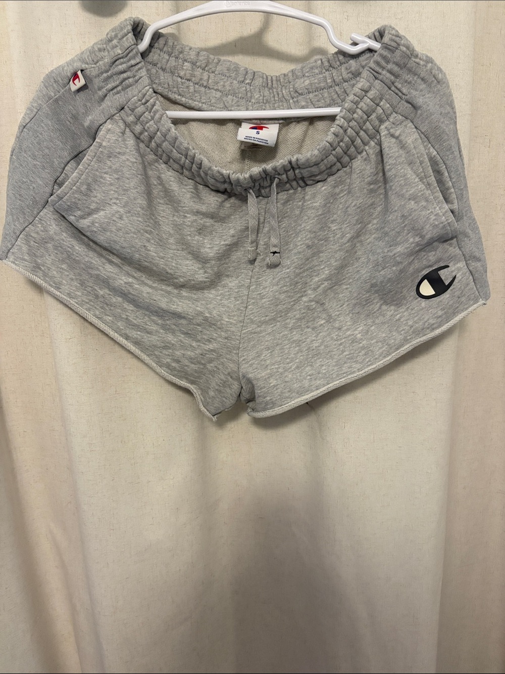 Champion Women's Light Gray Terry Athletic Shorts with Logo